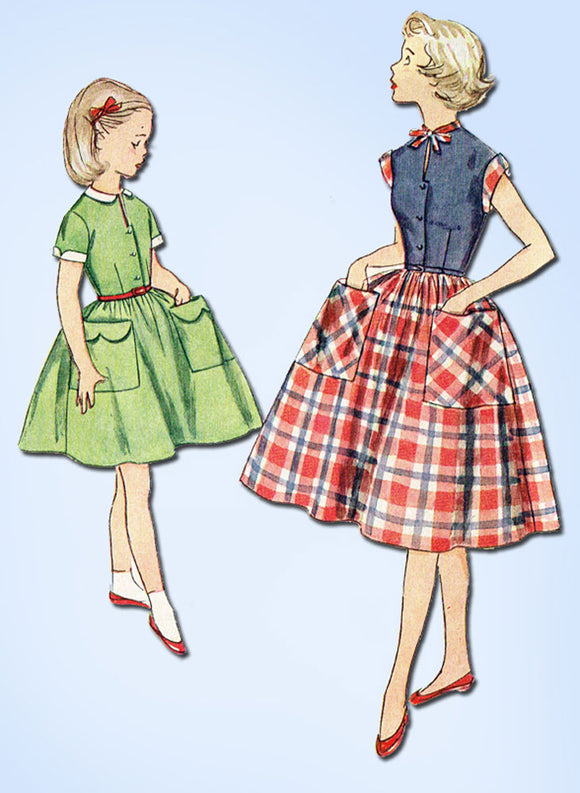 1950s Vintage Simplicity Sewing Pattern 4387 Little Girls Casual Dress Size 7 - Vintage4me2