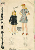 1940s Vintage Simplicity Sewing Pattern 4395 Simple WWII Toddler Girls Dress Sz2