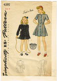 1940s Vintage Simplicity Sewing Pattern 4395 Easy WWII Toddler Girls Dress Sz 6