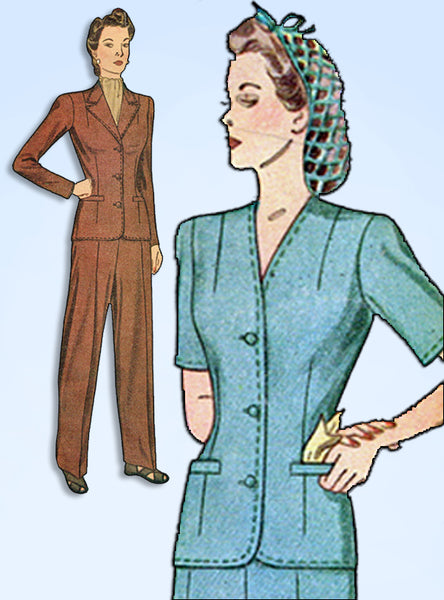 1940s Vintage Simplicity Sewing Pattern 4407 WWII Rosie the Riveter Pants Suit
