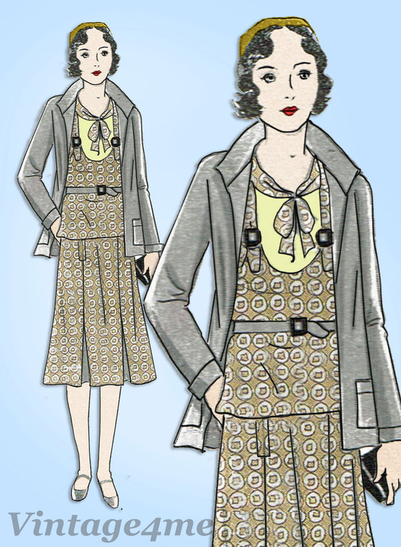 Simplicity 442: 1930s Uncut Girls Ensemble Jacket Size 10 Vintage Sewing Pattern