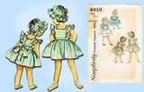 1960s Vintage Simplicity Sewing Pattern 4413 Toddler Girls Dress Pinafore & Hat Size 3