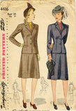 1940s Vintage Simplicity Sewing Pattern 4416 Misses WWII Tailored Suit Sz 34 B