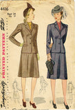 1940s Vintage Simplicity Sewing Pattern 4416 Misses WWII Tailored Suit Sz 34 B