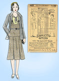 Simplicity 442: 1930s Uncut Girls Ensemble Jacket Size 10 Vintage Sewing Pattern