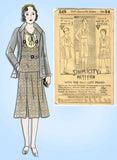 Simplicity 442: 1930s Uncut Girls Ensemble Jacket Size 14 Vintage Sewing Pattern