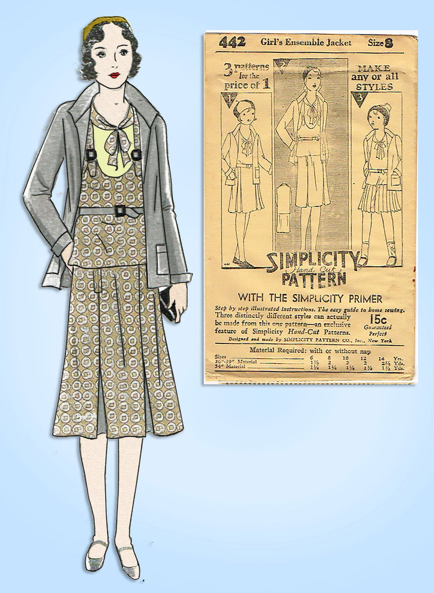 Simplicity 442: 1930s Uncut Girls Jacket Size 8 Vintage Sewing Pattern ...