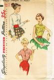 1950s Vintage Simplicity Sewing Pattern 4420 FF Easy Misses Blouse Size 14 32B