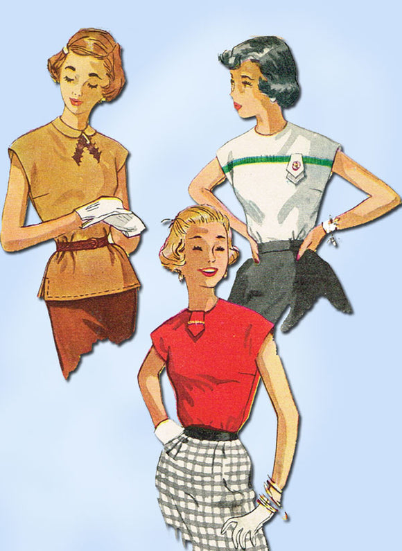 1950s Original Vintage Simplicity Pattern 4434 Uncut Misses Easy Blouse Sz 30 B