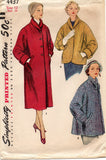 1950s Original Vintage Simplicity Pattern 4437 Uncut Misses Swagger Coat Sz 30 B