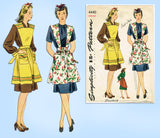1940s Vintage Simplicity Sewing Pattern 4440 WWII Misses Easy Apron Sz 36 to 38 B