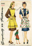 1940s Vintage Simplicity Sewing Pattern 4440 WWII Misses Easy Apron Sz 36 to 38 B