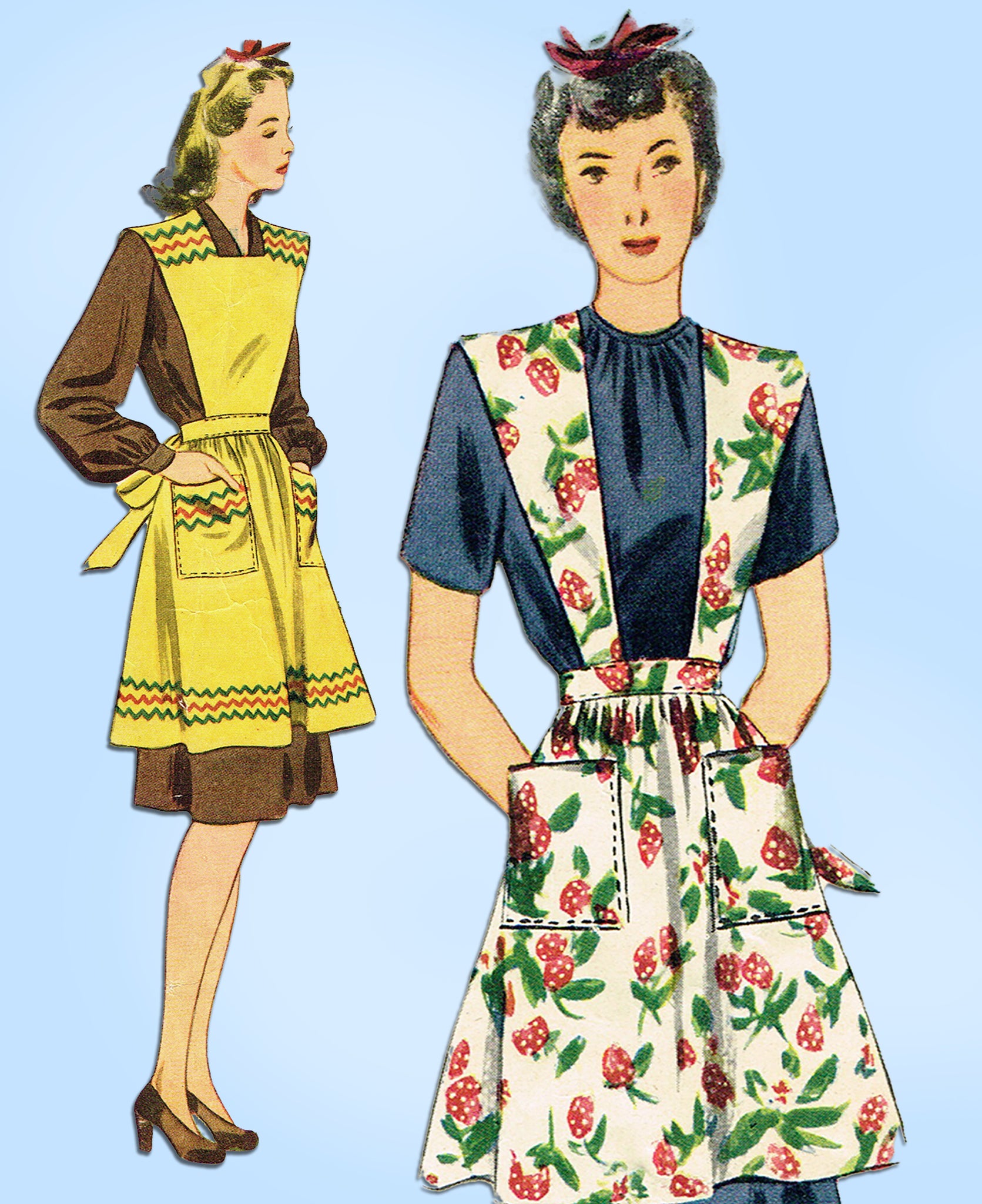 1940s FARMHOUSE Full Bib Apron Pattern Simplicity 1794 Two Pretty Apro – A  Vintage shop
