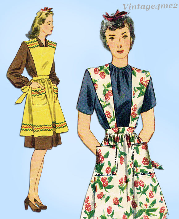 1940s Vintage Simplicity Sewing Pattern 4440 WWII Misses Easy Apron Sz 36 to 38 B
