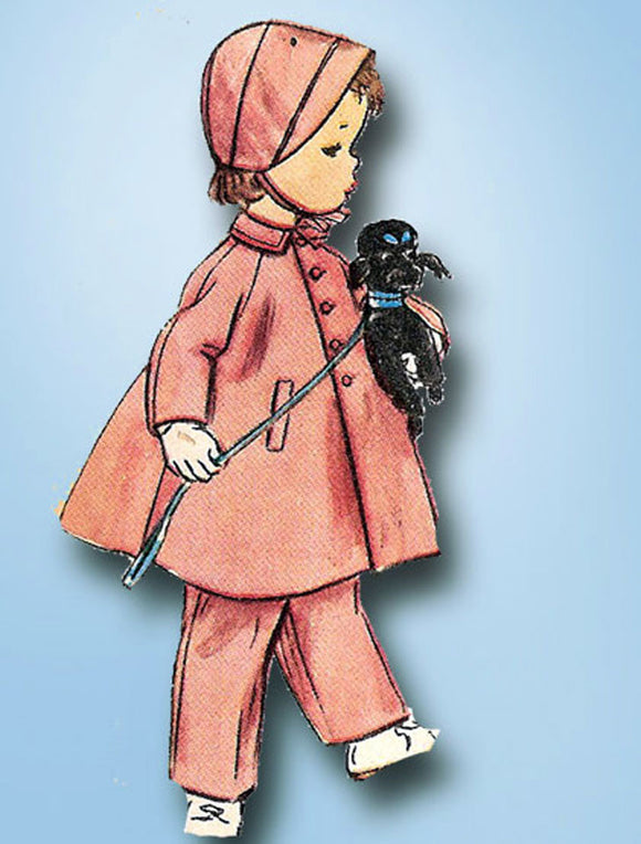 1950s Vintage Simplicity Sewing Pattern 4454 Toddler Girls Flared Coat & Hat Sz4