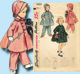1950s Vintage Simplicity Sewing Pattern 4454 Baby Girls Coat Hat and Pants Sz 1