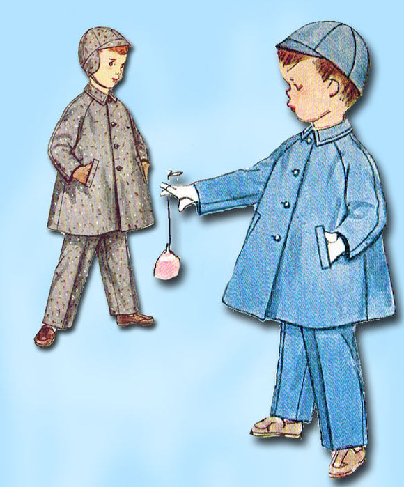 1950s Vintage Simplicity Sewing Pattern 4455 Todder Boys Coat and Hat Size 2 FF