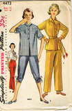1950s Vintage Simplicity Sewing Pattern 4473 Uncut Misses 2 PC Pajamas Size 14