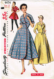1950s Original Vintage Simplicity Pattern 4474 Misses House Coat or Dress Sz 30