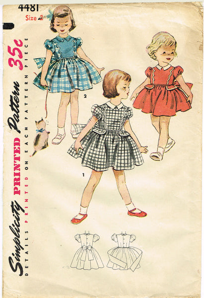 Simplicity 4481: 1950s Uncut Toddler Girls Dress Vintage Sewing Pattern