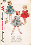 Simplicity 4481: 1950s Uncut Toddler Girls Dress Vintage Sewing Pattern