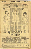 Simplicity 449: 1930s Uncut Baby Girls Bloomer Dress Sz 2 Vintage Sewing Pattern- Vintage4me2