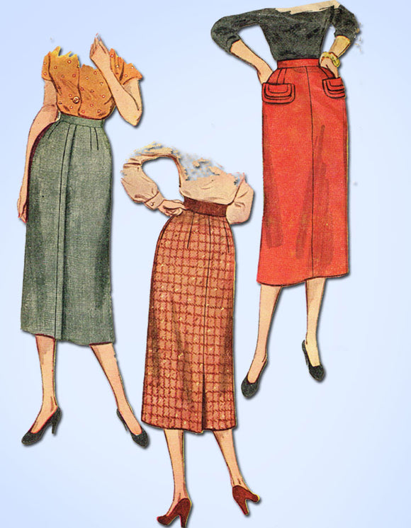 1950s Vintage Simplicity Sewing Pattern 4491 Simple to Make Misses Skirt Sz 26 W