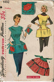 1950s Vintage Simplicity Sewing Pattern 4492 Simple Misses Cobbler Apron Sz MED