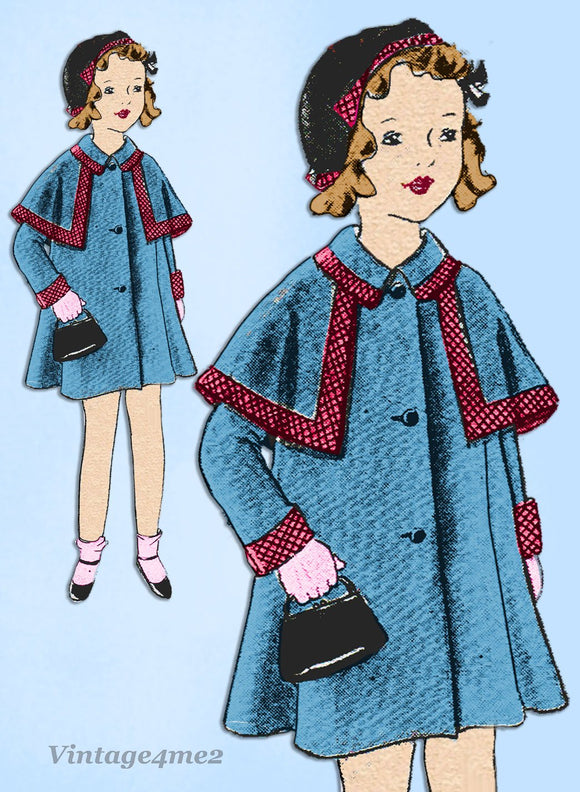 Simplicity 450: 1930s Uncut Girls Raglan Coat Size 8 Vintage Sewing Pattern