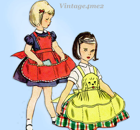 Simplicity 4501: 1950s Toddler Girls Puppy Face Apron Sz6 Vintage Sewing Pattern