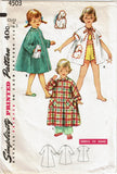 1950s Vintage Simplicity Sewing Pattern 4503 Simple to Make Toddler Girls Robe -- Size 5