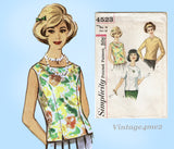 1960s Vintage Simplicity Sewing Pattern 4523 Misses Back Button Blouse Set Size 38 B