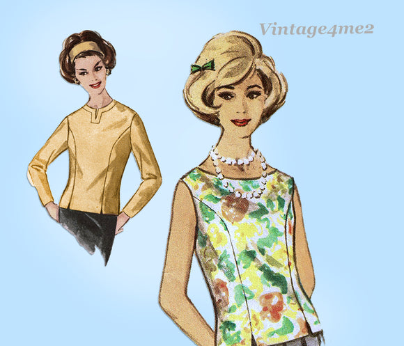 1960s Vintage Simplicity Sewing Pattern 4523 Misses Back Button Blouse Set Size 38 B