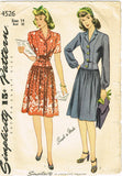 1940s Vintage Simplicity Sewing Pattern 4526 Simple WWII Misses Dress Size 32 B