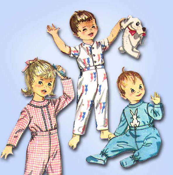 1960s Vintage Simplicity Sewing Pattern 4535 Baby Boys or Girls Footie Pajamas Sz1 from Vintage4me2