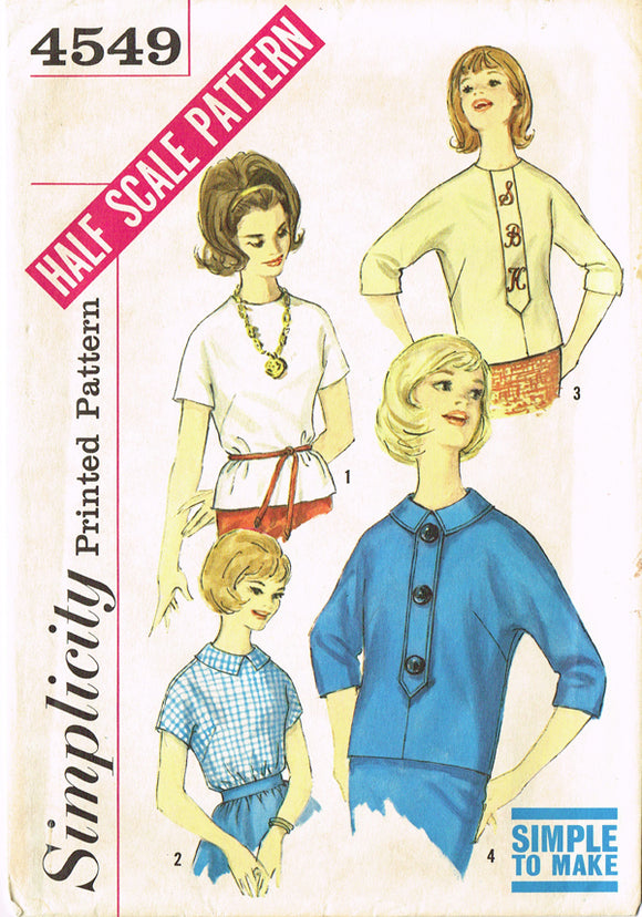 1950s Original Vintage Simplicity Pattern 4549 Uncut Half Scale Manikin Blouse