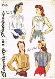1940s Vintage Simplicity Sewing Pattern 4556 Uncut Misses Tucked Blouse Size 30B