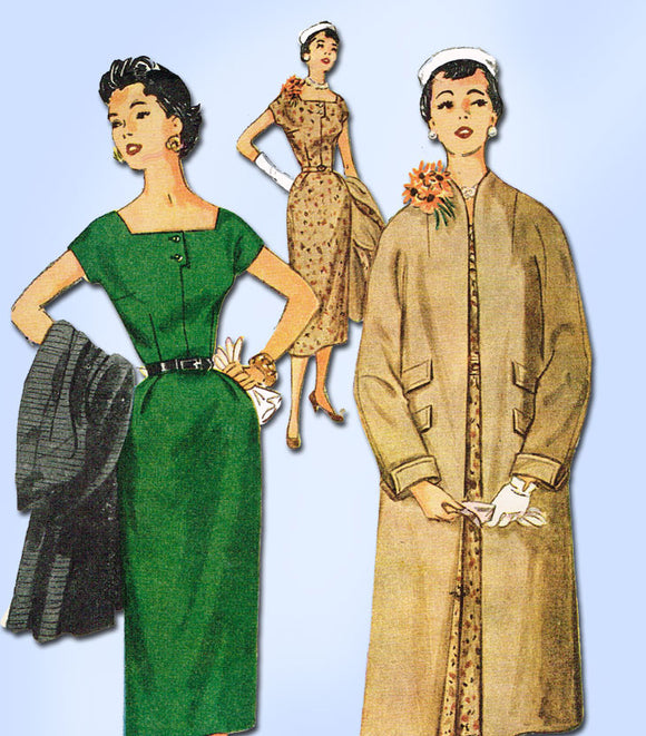 1950s Vintage Simplicity Sewing Pattern 4557 Uncut Misses Dress and Coat Size 14