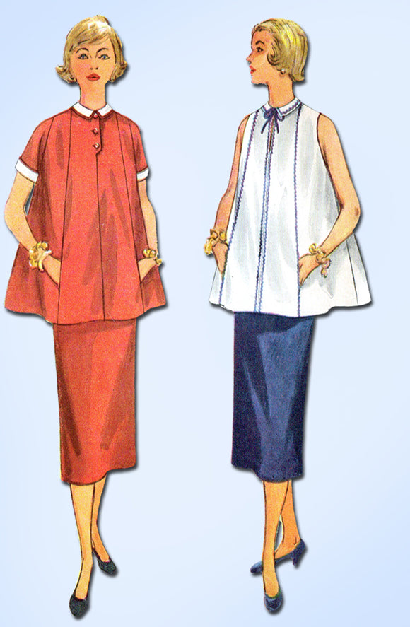 1950s Original Vintage Simplicity Pattern 4560 Misses Maternity Top & Skirt 30B