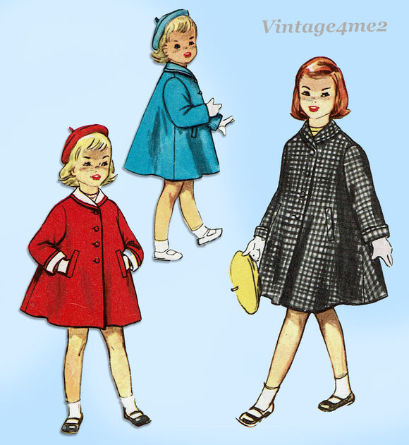 1950s Vintage Simplicity Sewing Pattern 4576 Uncut Girls Flared Coat Size 4