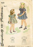 1940s Vintage Simplicity Sewing Pattern 4601 Toddler Girls WWII Dress Size 3 22B
