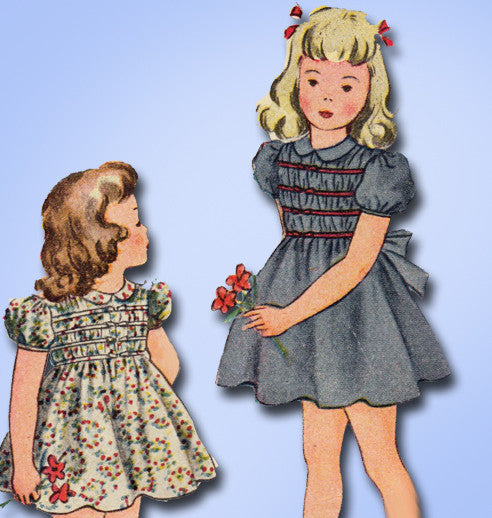 1940s Vintage Simplicity Sewing Pattern 4601 Toddler Girls WWII Dress Size 3 22B