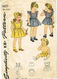 1940s Vintage Simplicity Pattern 4607 Baby Girls Pinafore Dress & Bonnet Sz 6 mos