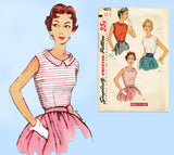 Simplicity 4613: 1950s Cute Misses Sleeveless Blouse 32B Vintage Sewing Pattern