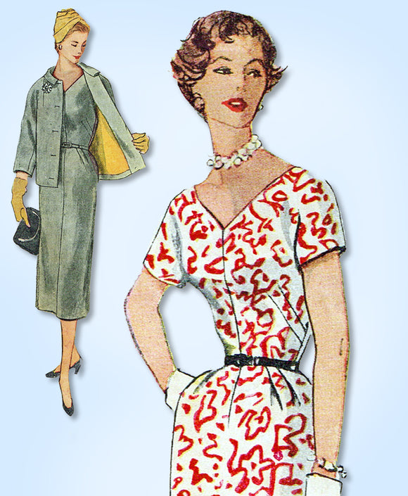 1950s Original Vintage Simplicity Pattern 4614 Misses Slender Dress & Jacket 32B