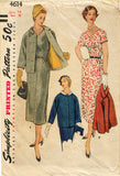 1950s Original Vintage Simplicity Pattern 4614 Misses Slender Dress & Jacket 32B