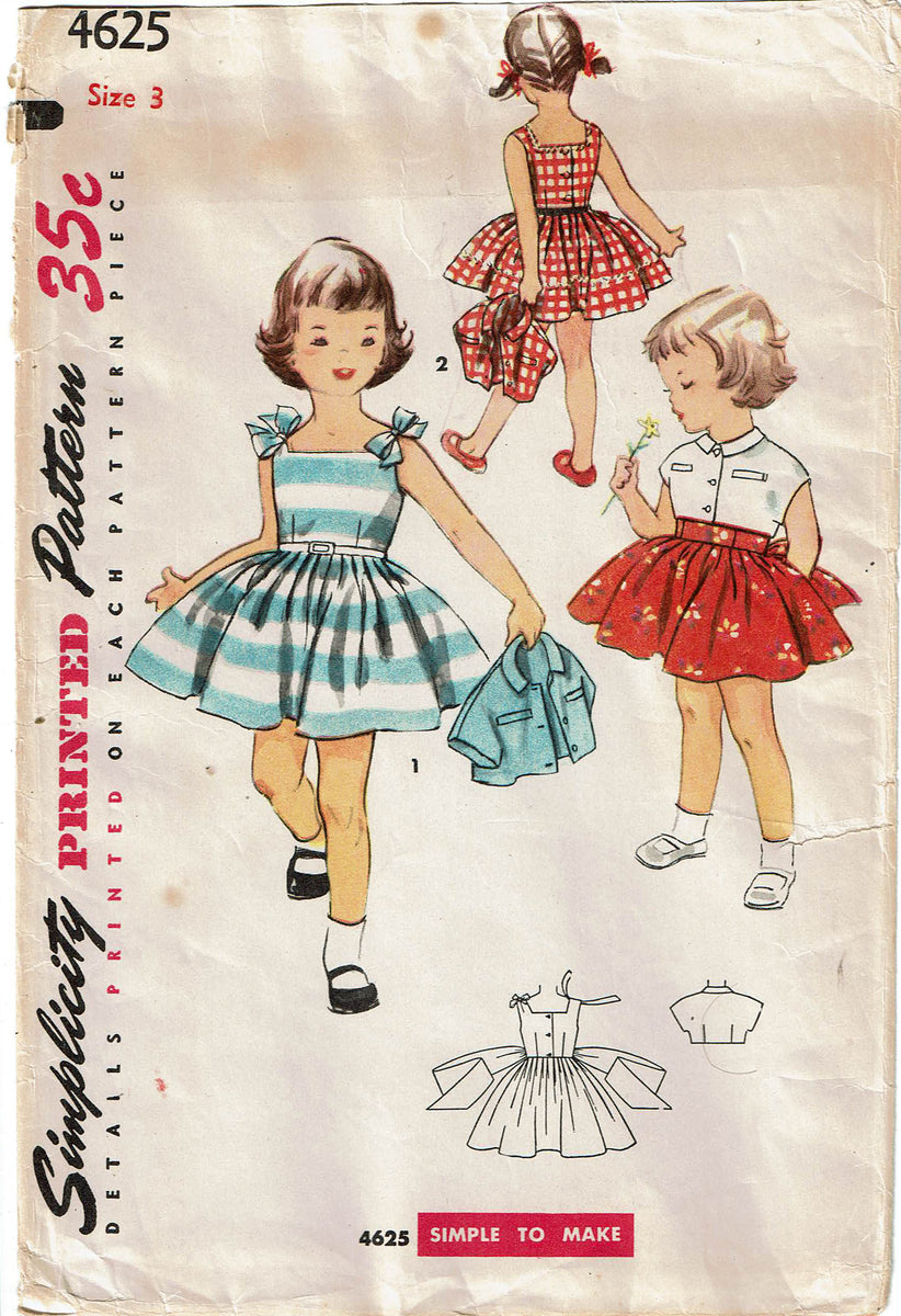 1950s Vintage Simplicity Sewing Pattern 4625 Uncut Girls Sun Dress Sz3 ...