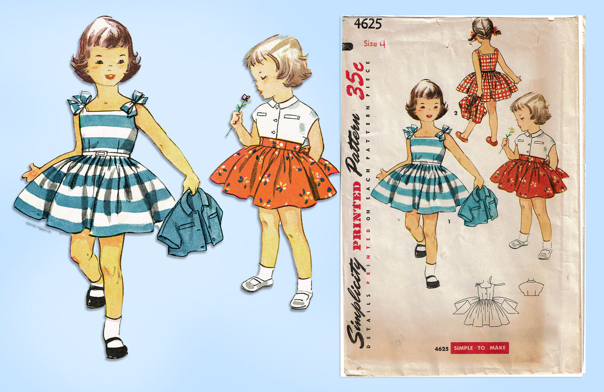 1950s Vintage Simplicity Sewing Pattern 4625 Uncut Girls Sun Dress Sz3 ...