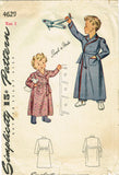 Simplicity 4629: 1940s WWII Toddler Boys or Girls Robe Sz 2 Vintage Sewing Pattern - Vintage4me2