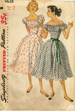1950s Vintage Simplicity Sewing Pattern 4638 Misses Off the Shoulder Dress 32 B
